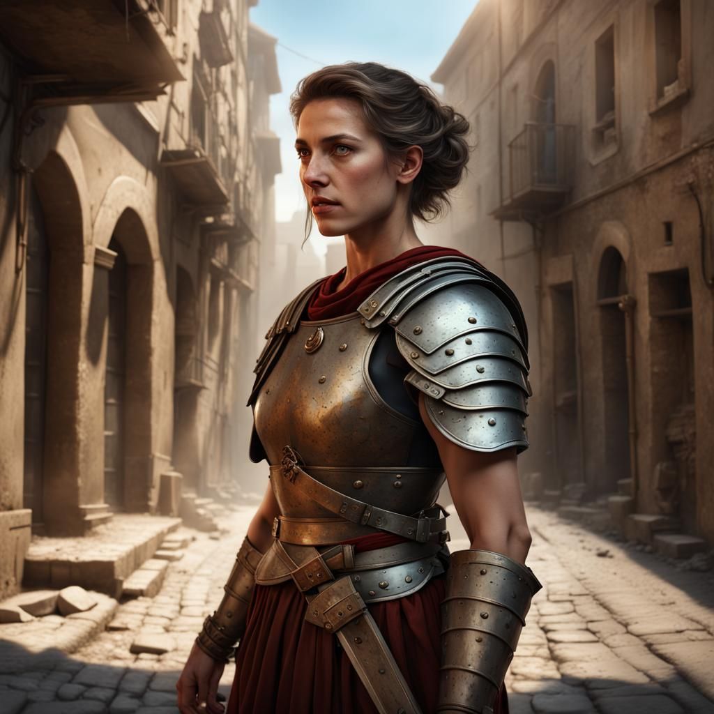 Roman Military Doctor in City Alley, Detailed Matte Painting