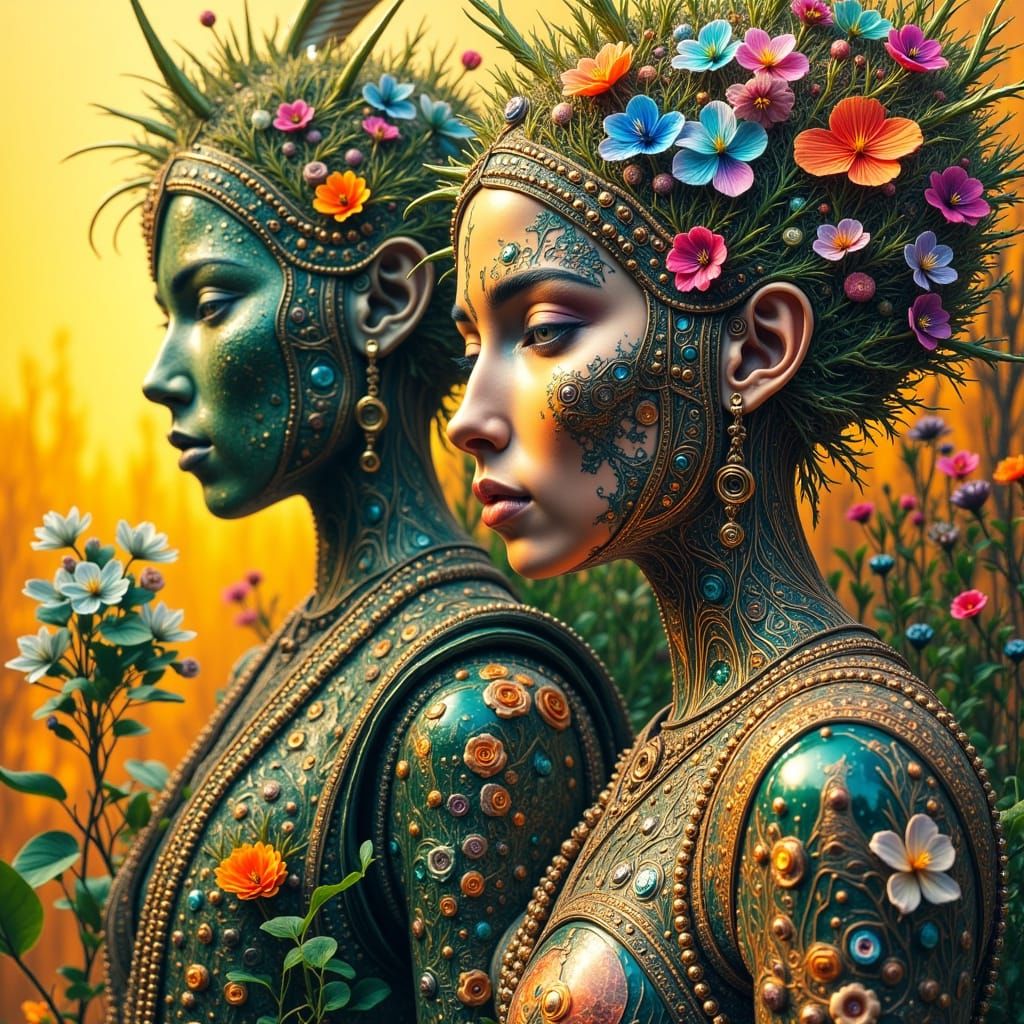 Alien Rulers and Mythical Satyr in Eerie Sci-Fi Landscape