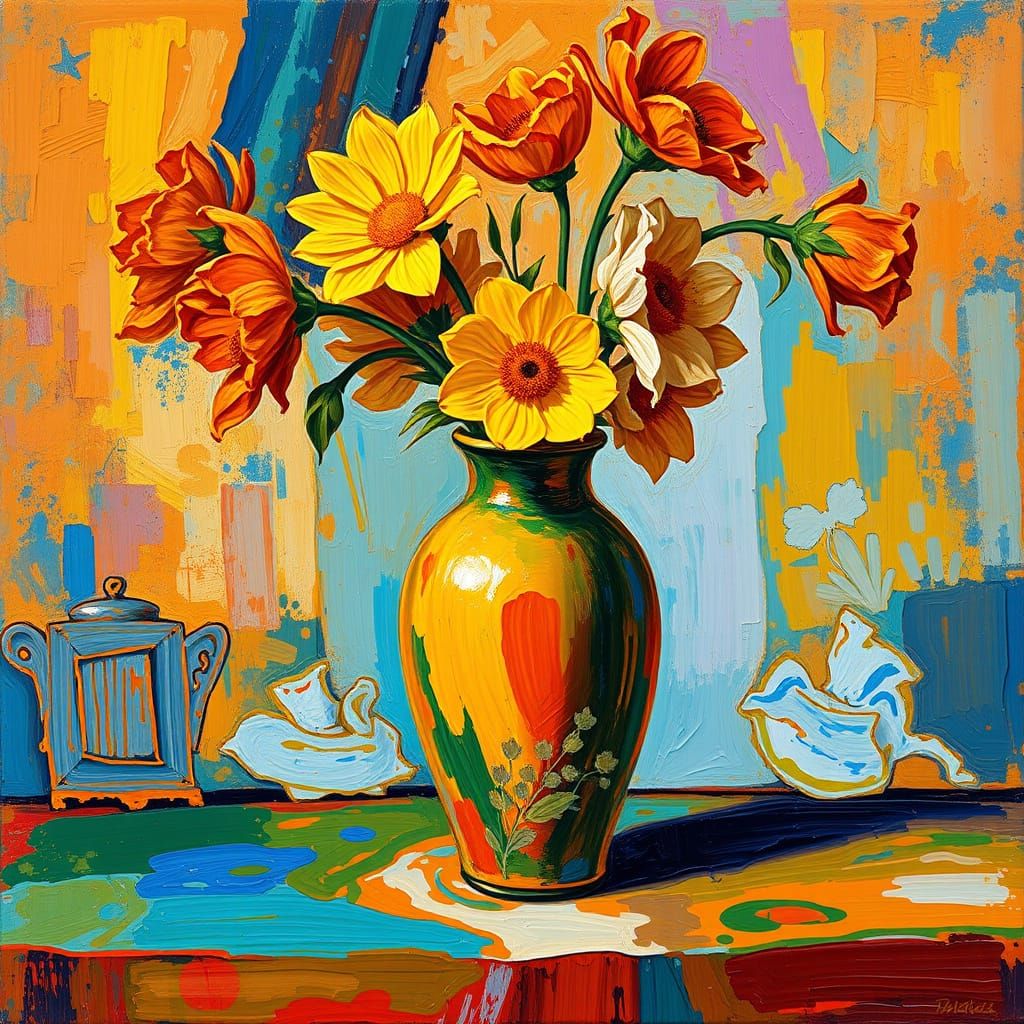 Dreamy Expressionist Still Life in Bold, Textured Acrylic