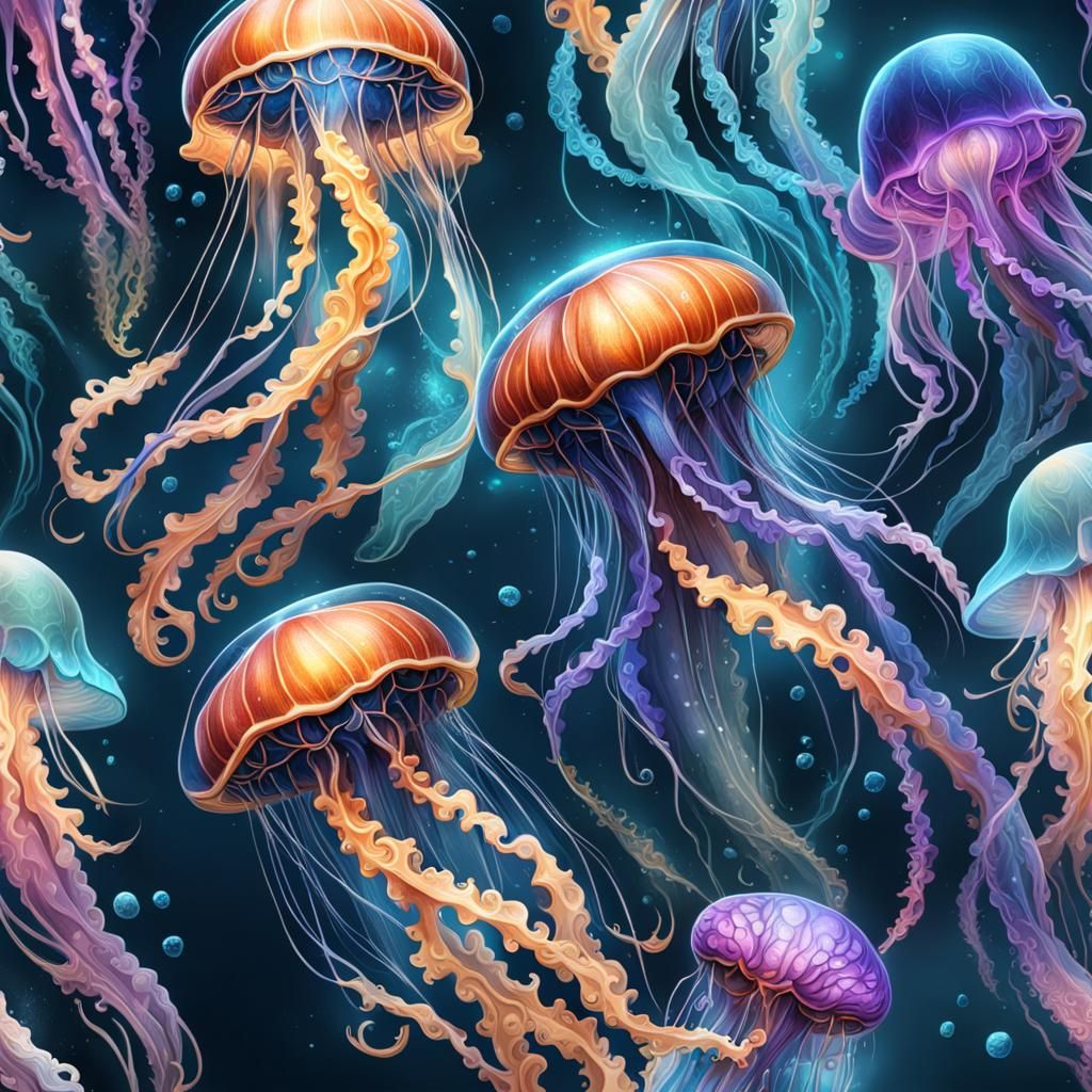 Detailed Jellyfish Tattoo Design in Deep Color