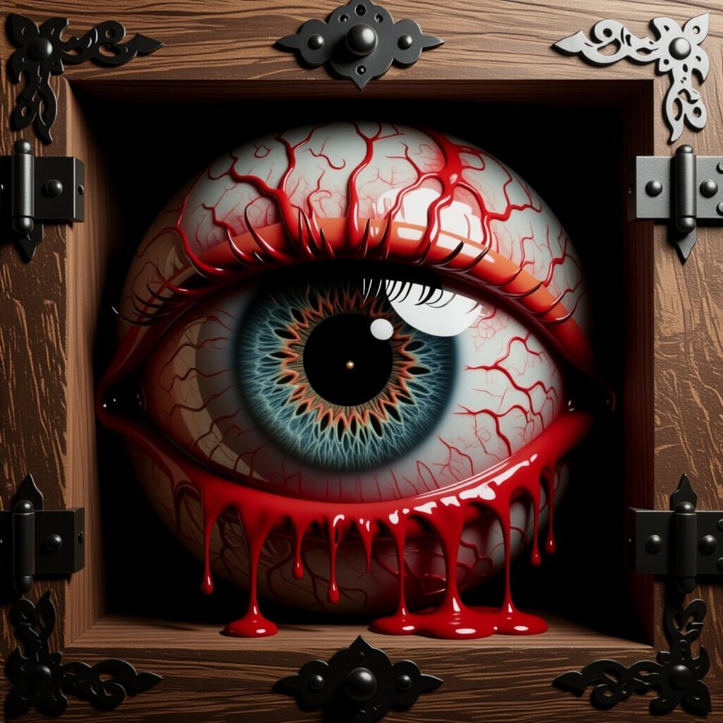 High-Definition Close-Up of an Angry Eye in Box
