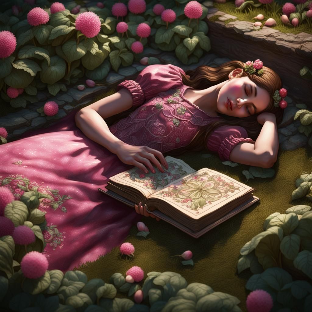 Sleeping Woman in Radish Garden, Dark Fantasy Art