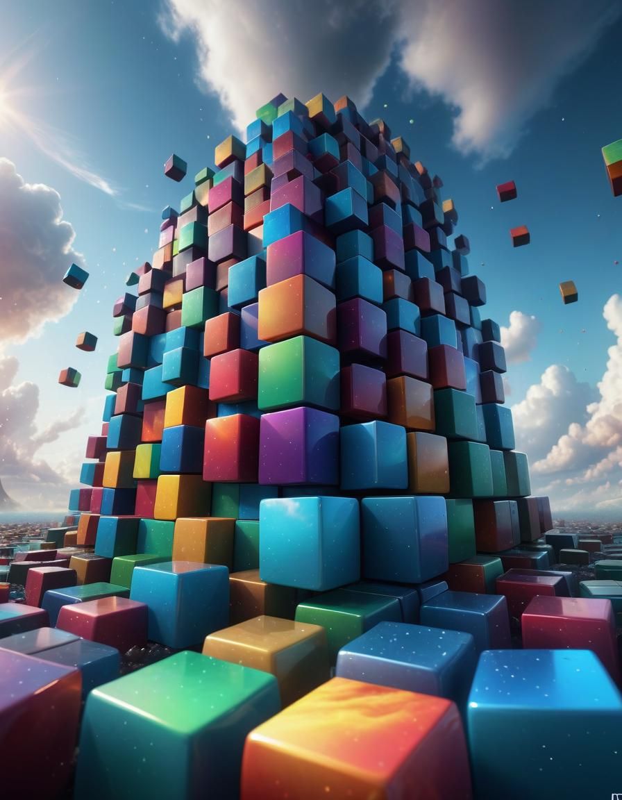 Rainbow Cubes Reach the Sky in Detailed Matte Painting