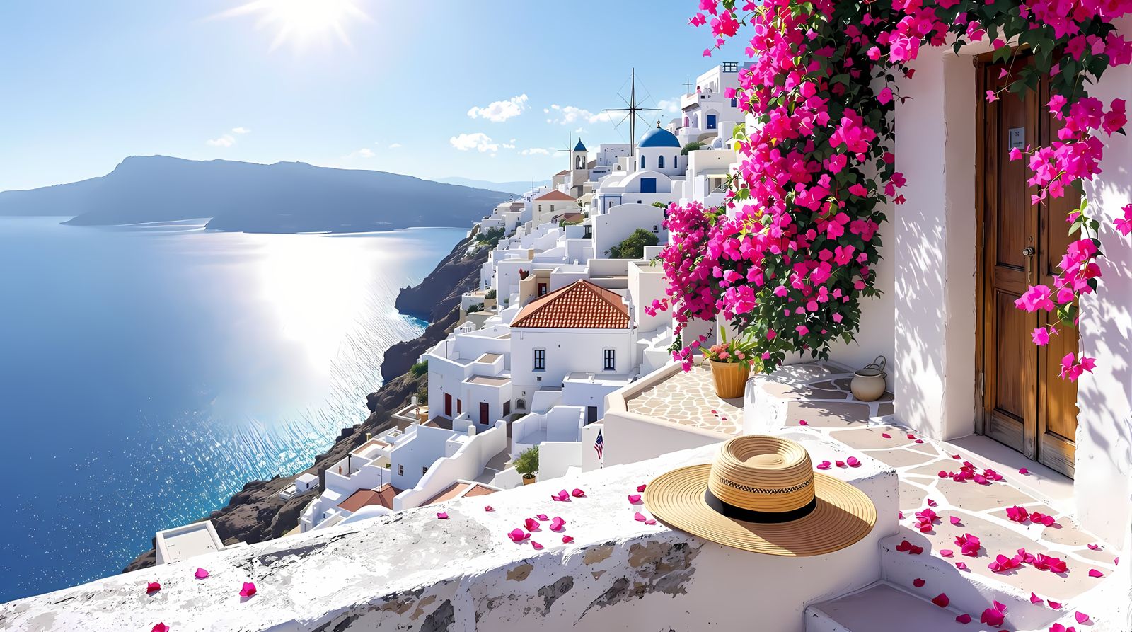 Greek Island Village Under Intense Aegean Sunlight