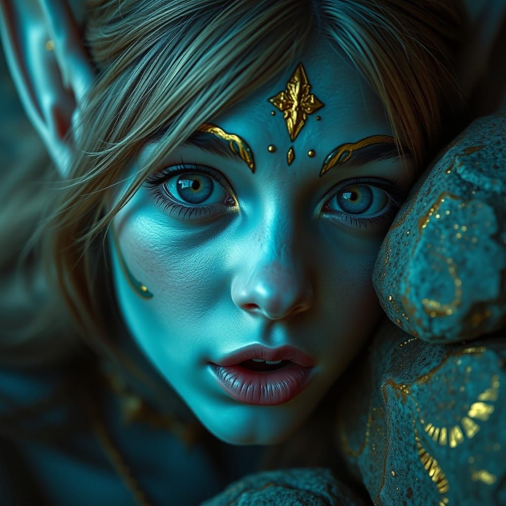 Elegant Elf in Dazzling Gold, Caught in Surprise