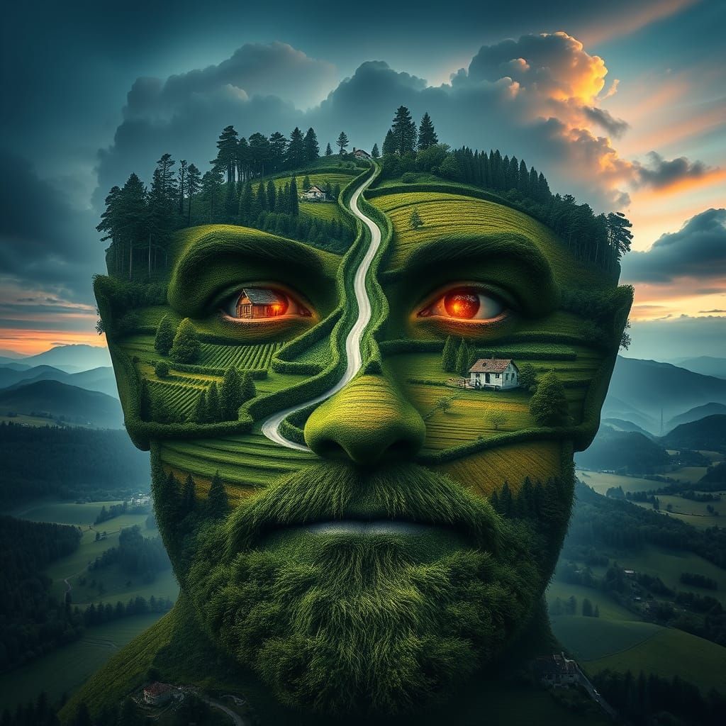 Surreal Landscape Face with Cinematic Lighting