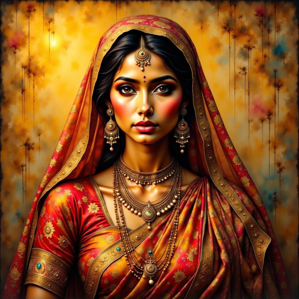 Traditional Indian Woman in Golden Light