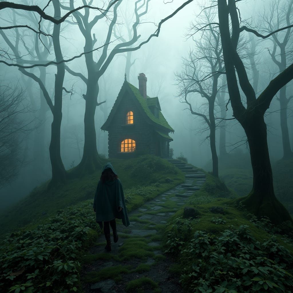 Eerie Forest Cottage in Atmospheric 3D Render