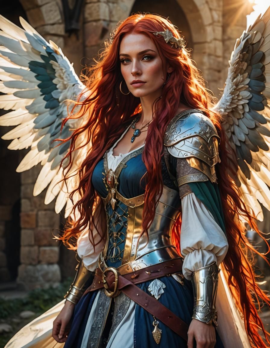 Warrior Angel in a Hyperdetailed Fantasy Landscape