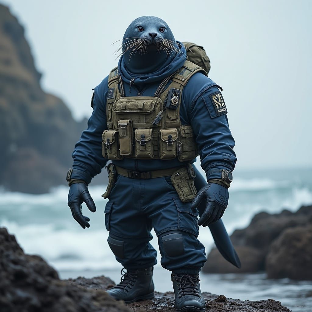 Navy SEAL Seal in Camouflage Uniform