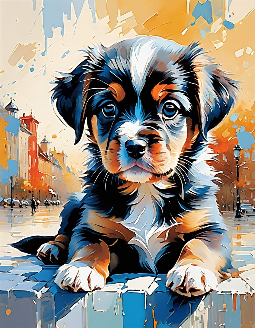 Cozy Puppy with Fine Details and Complementary Colors