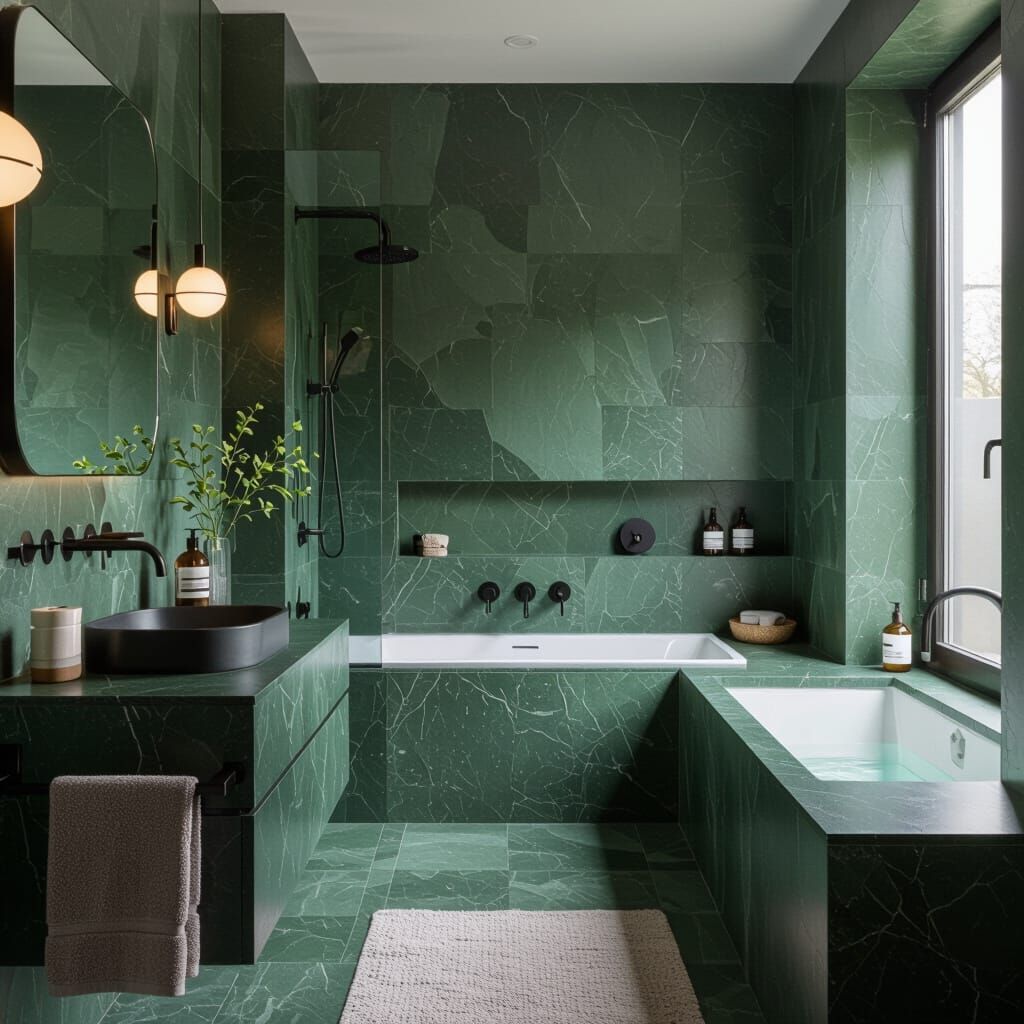 Modern Dark Green Bathroom in Minimalist Style