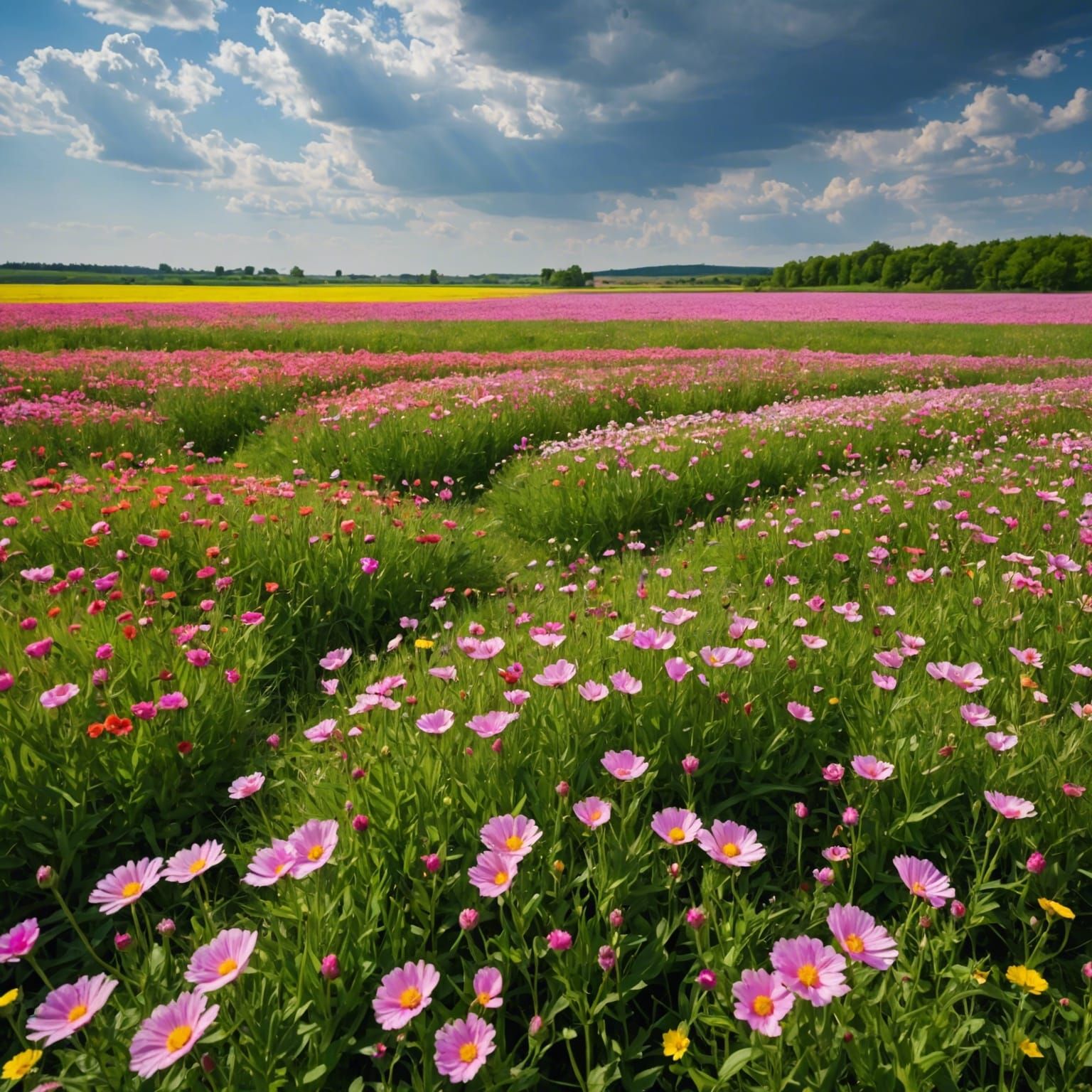 Wind Swept Flowers in a Field