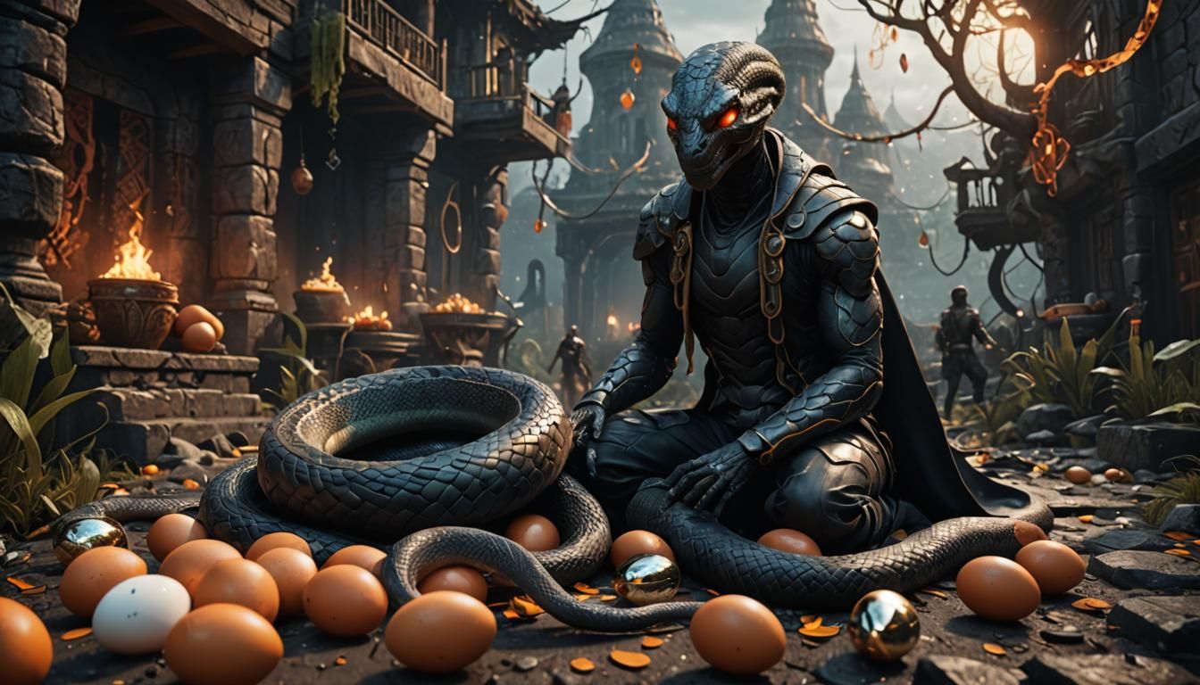 Ember and Silver Human-Snake Hybrid in Photorealism