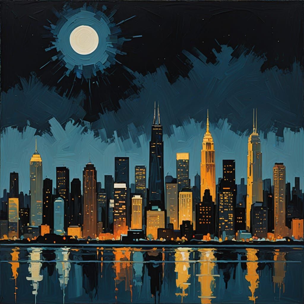 City Skyline at Night in Clyfford Still Style