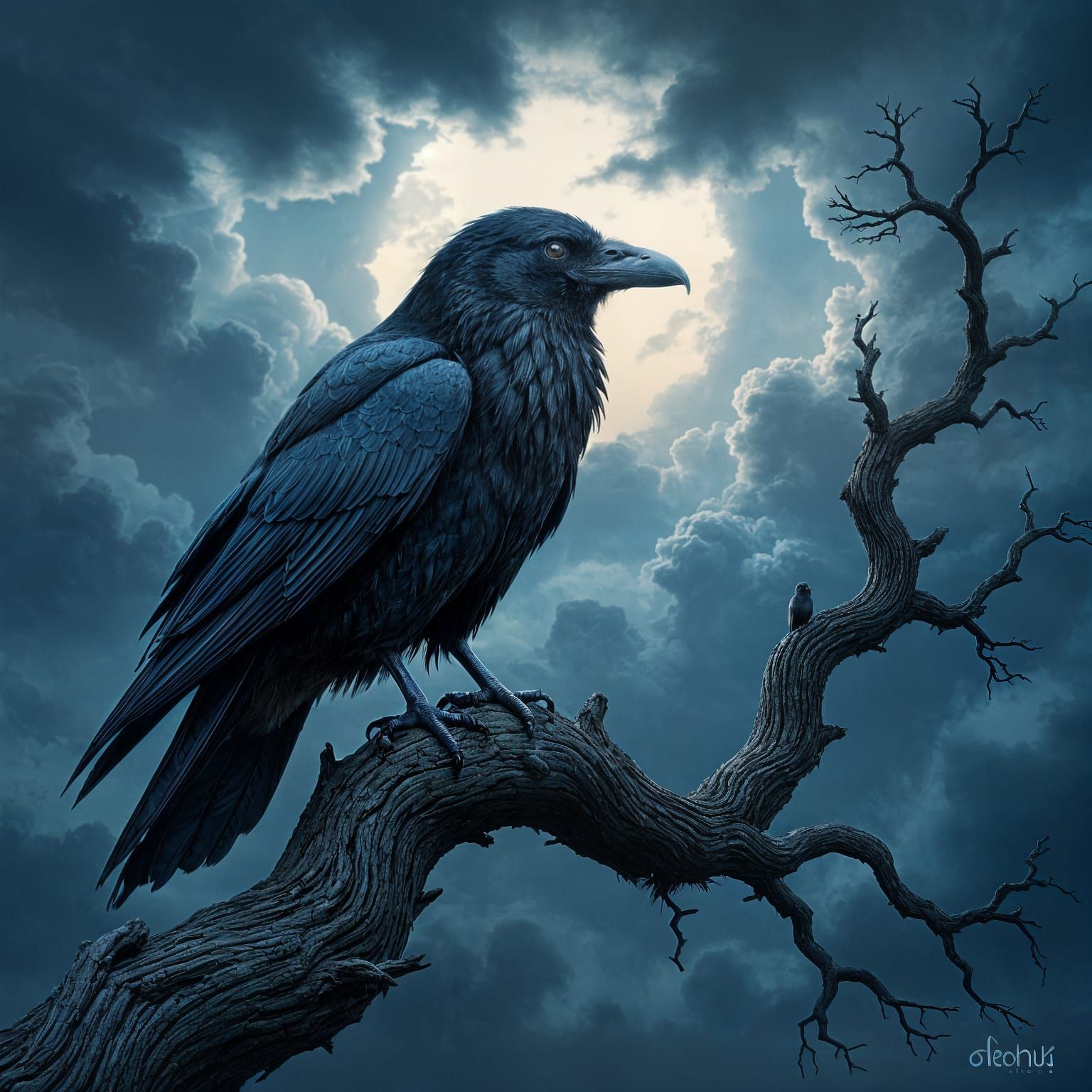 Majestic Raven in Gothic Oil Illustration Style