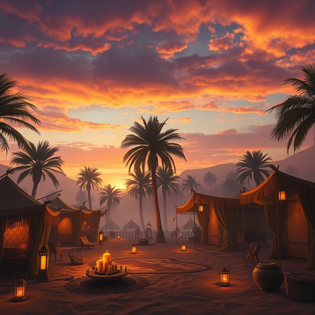 Gorean Oasis Camp in Golden Light