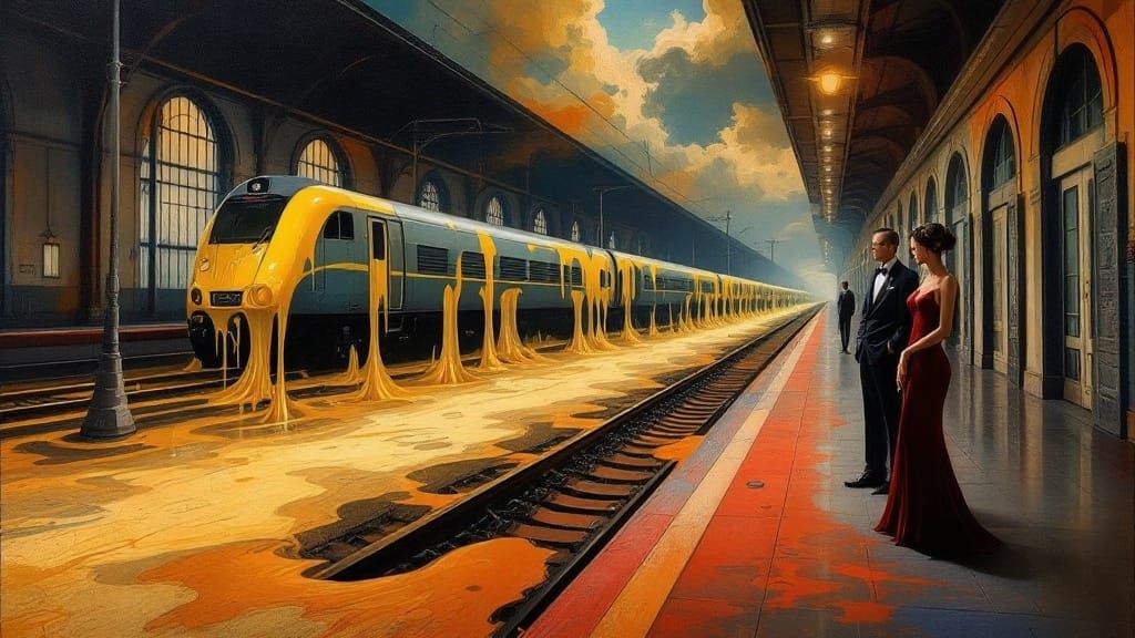 Surreal Train Station Melts in Dali-Inspired Masterpiece