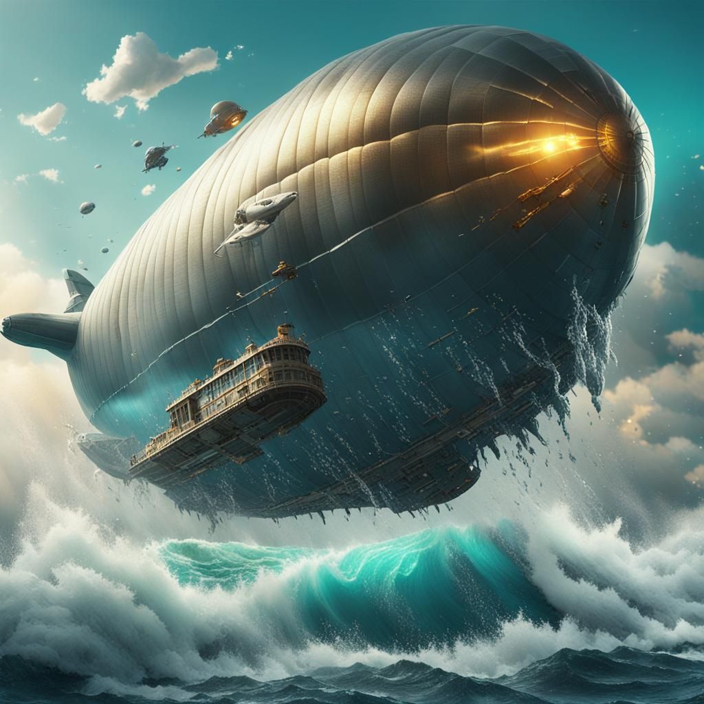 Blimp Crashing into Ocean: Cinematic Digital Painting