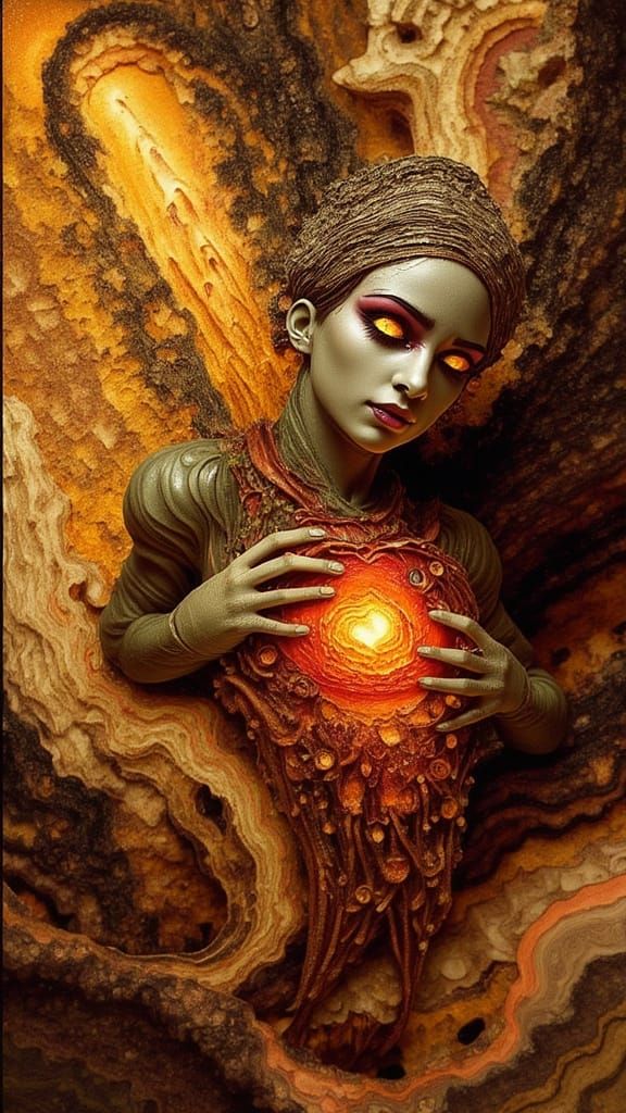 Stone Fairy Reveals Glowing Heart: Abstract Art