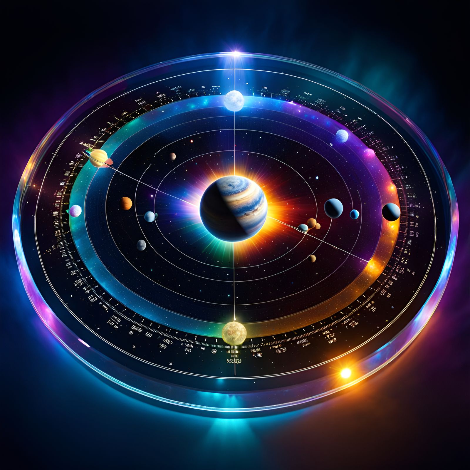 Holographic Solar System Projection in Sci-Fi Style