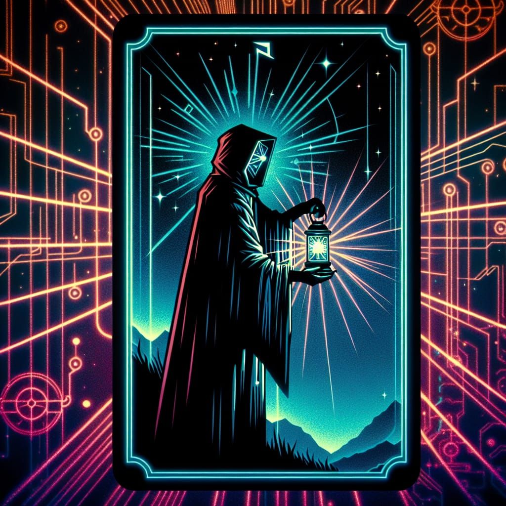 Cyberpunk Hermit Illuminates Mountain Peak with Laser Lanter...