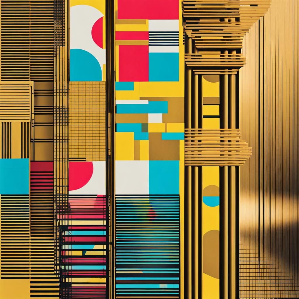 Geometric Brutalist Screen Print in Bauhaus Style