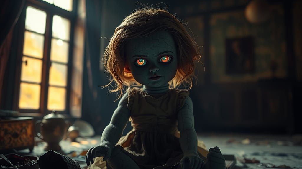 Ethereal Antique Doll in Abandoned Room