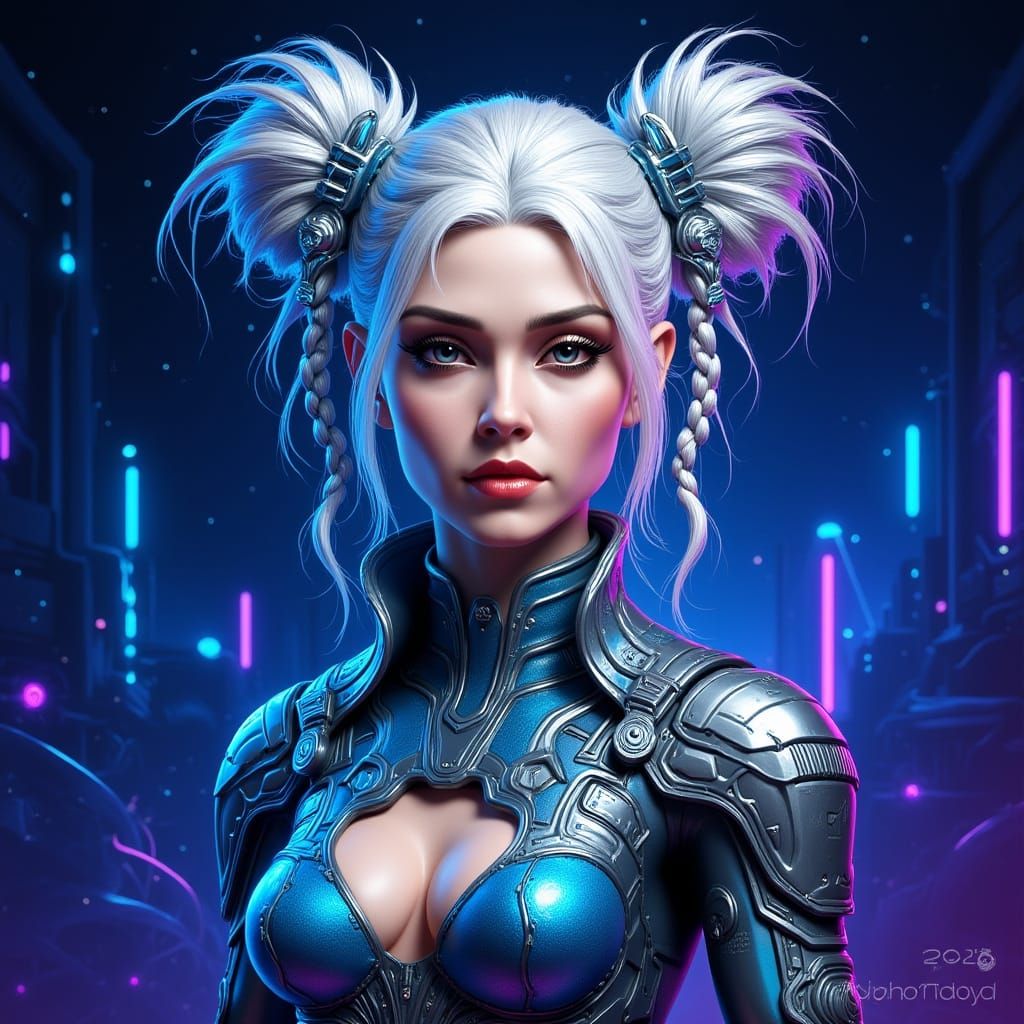 Woman with Silver Hair Sculptures: Digital Art