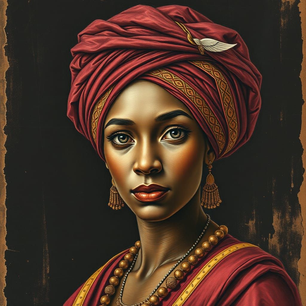 Regal Woman with Turban in Mixed Media Style