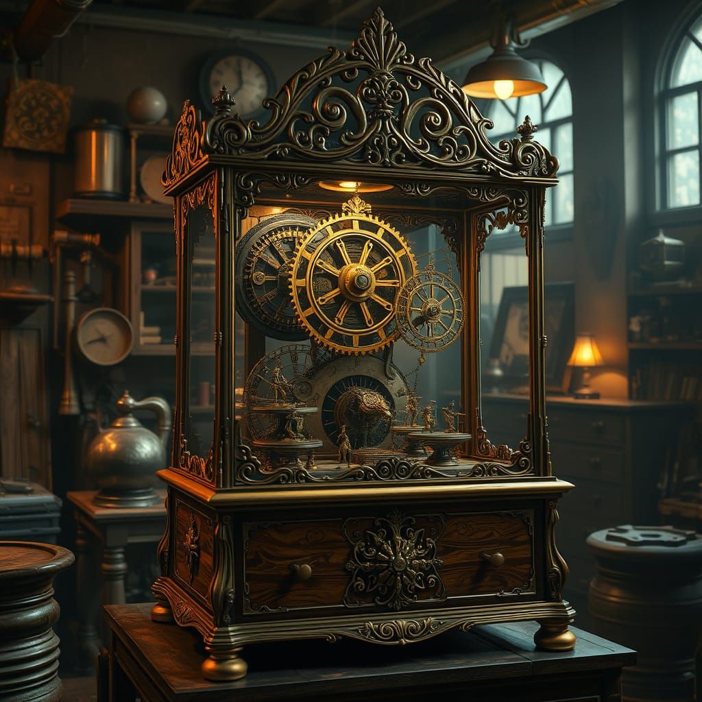Ornate Music Box in Art Nouveau Steampunk Style