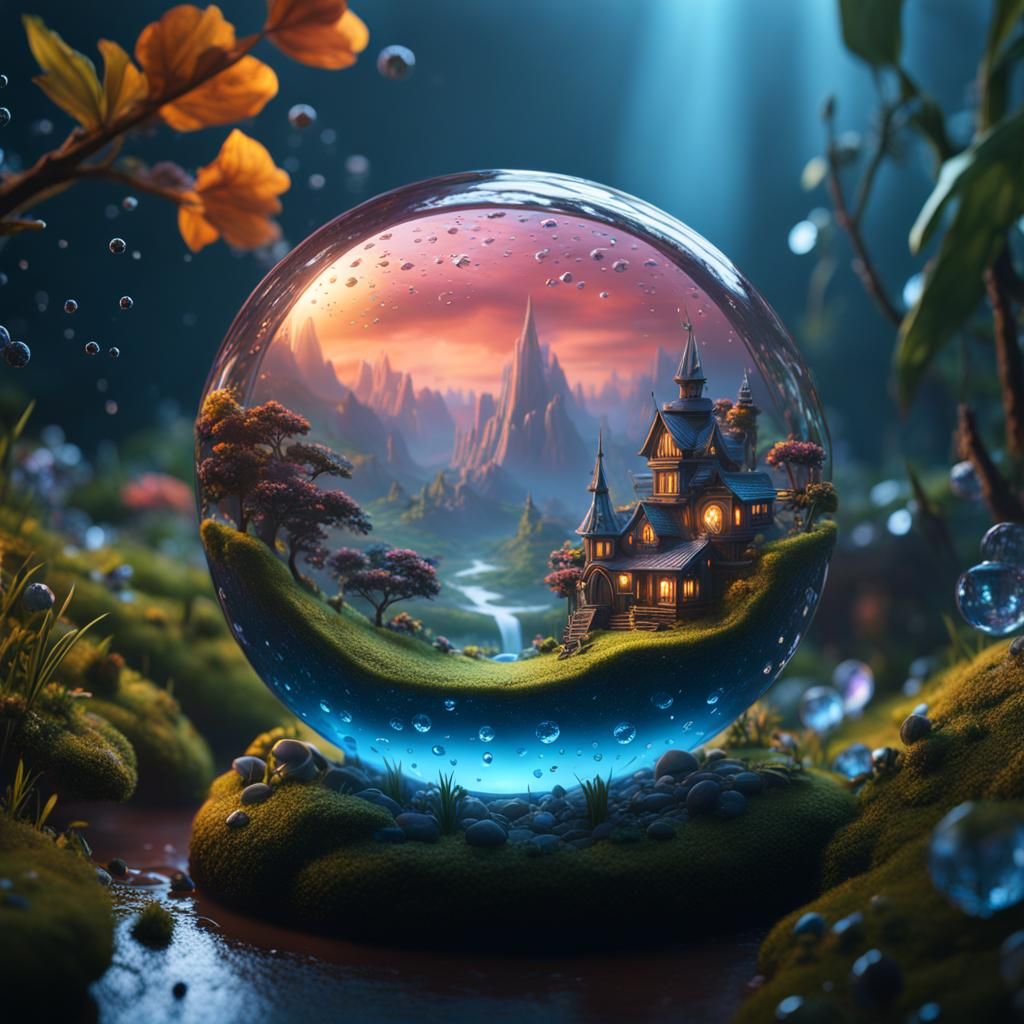 Fantastical Tiny World Inside a Raindrop