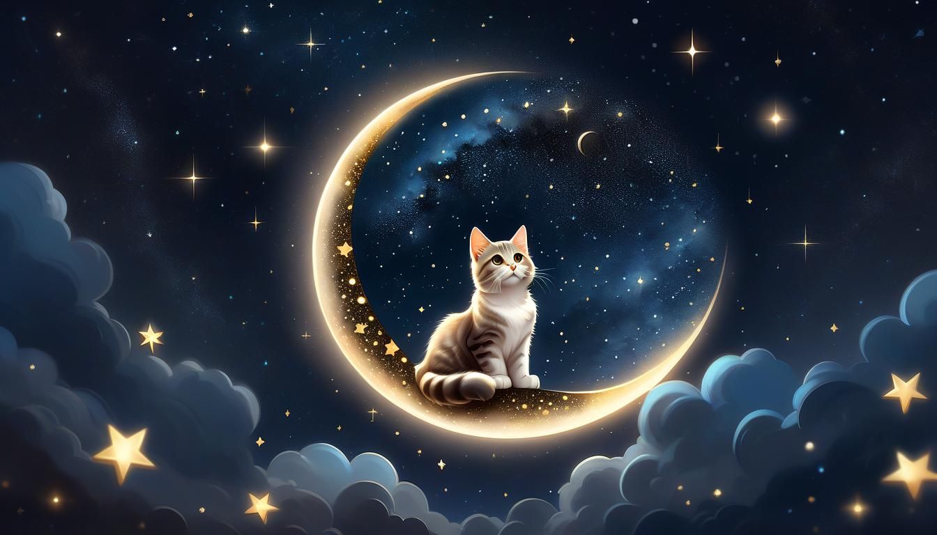 Cute Tabby Cat Gazing at Starry Sky