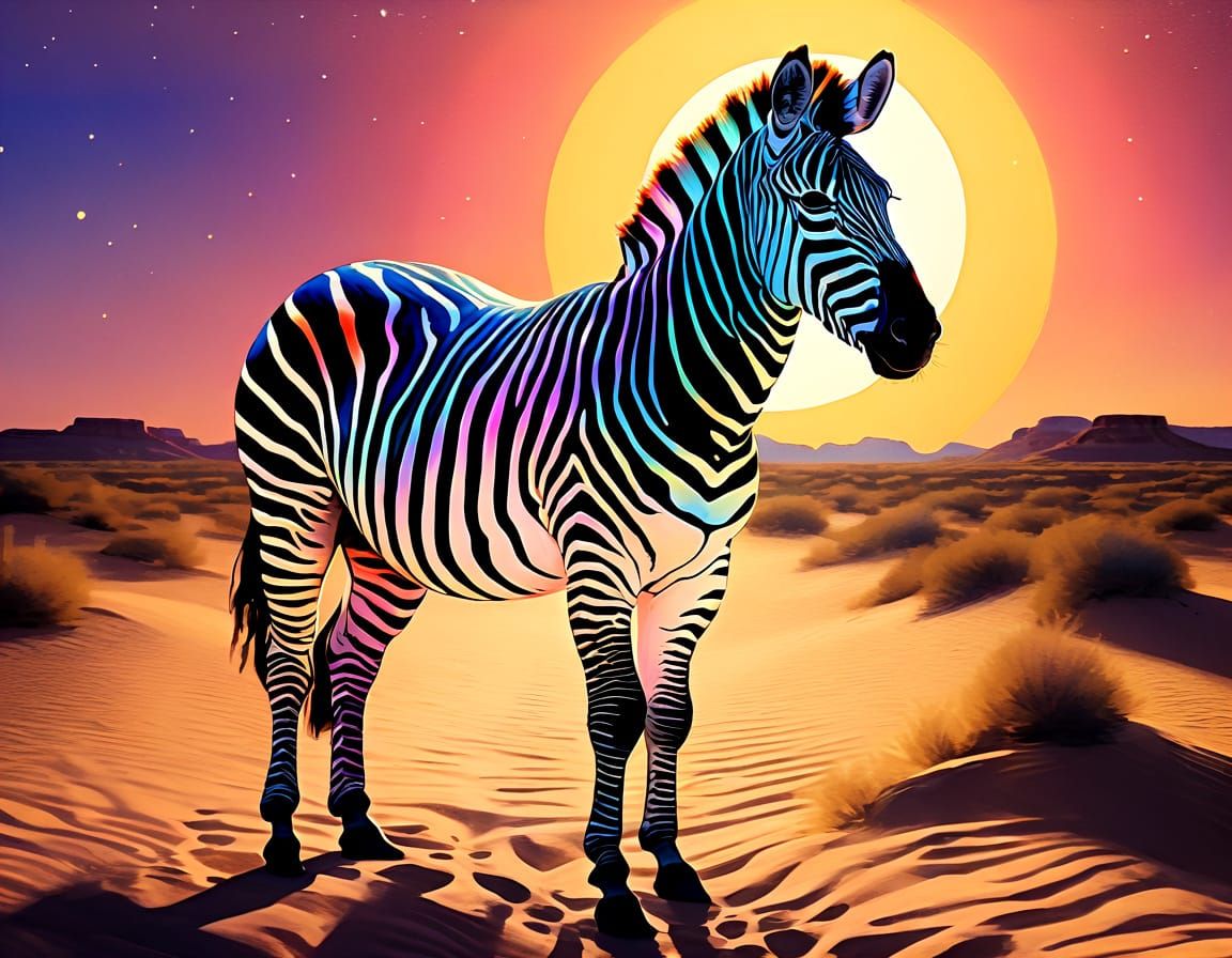 Romantic Desert Zebra under Golden Moonlight