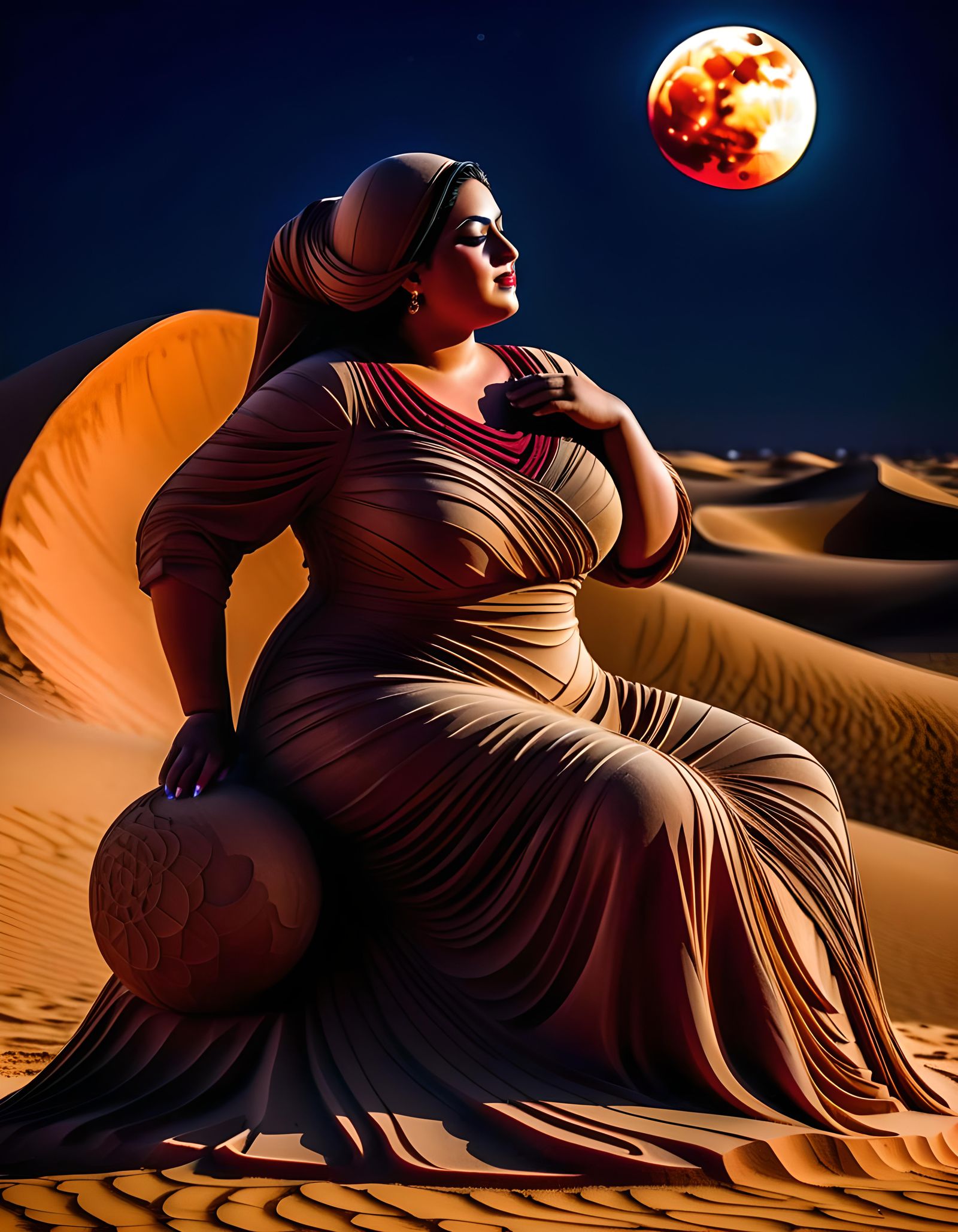 Sand Sculpture of Palestinian Woman on Dark Moon