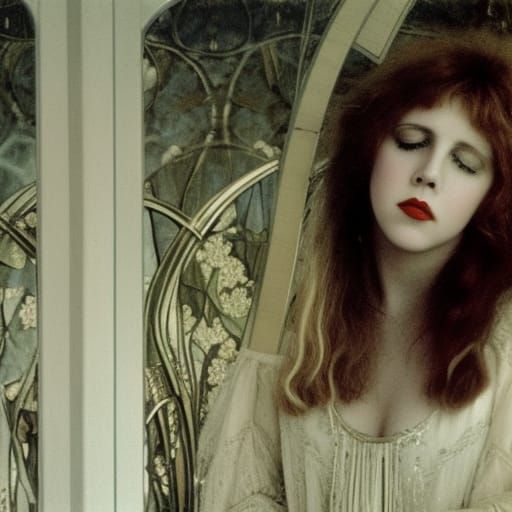 Young Woman in Pre-Raphaelite Style Art Nouveau Home