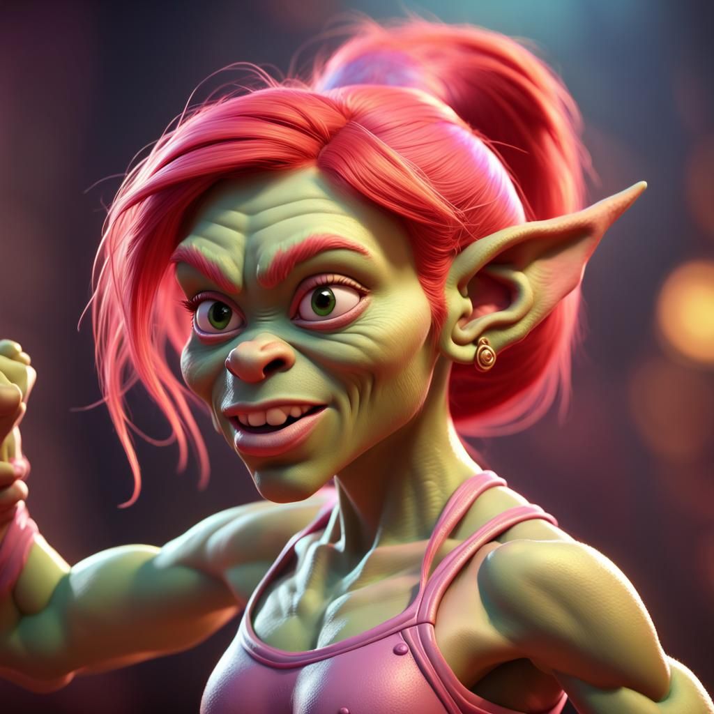 Muscular Redhead Goblin Dancer Girl in 3D Style
