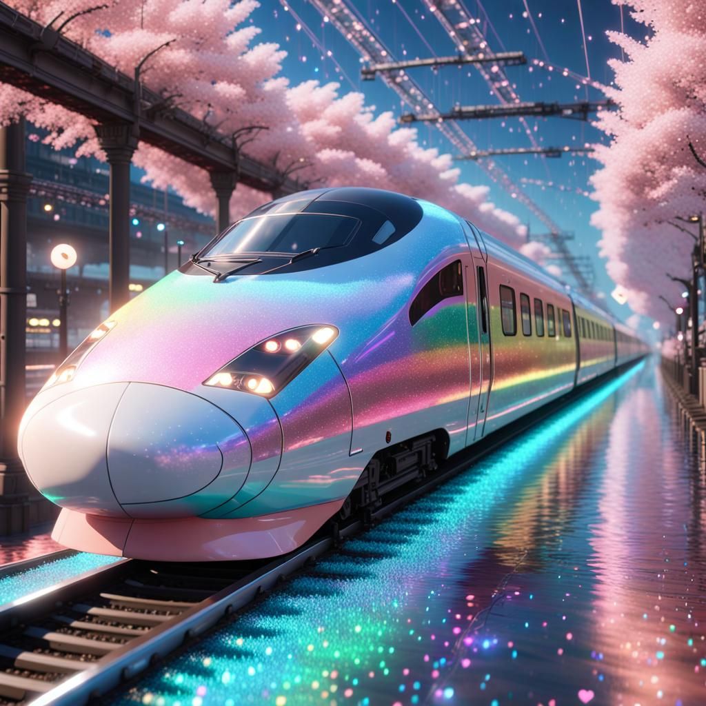Rainbow Bullet Train in Glittering Graffiti Art