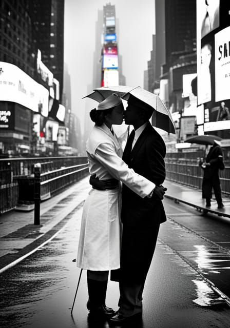 Sailor's Kiss: Times Square Romance in the Rain