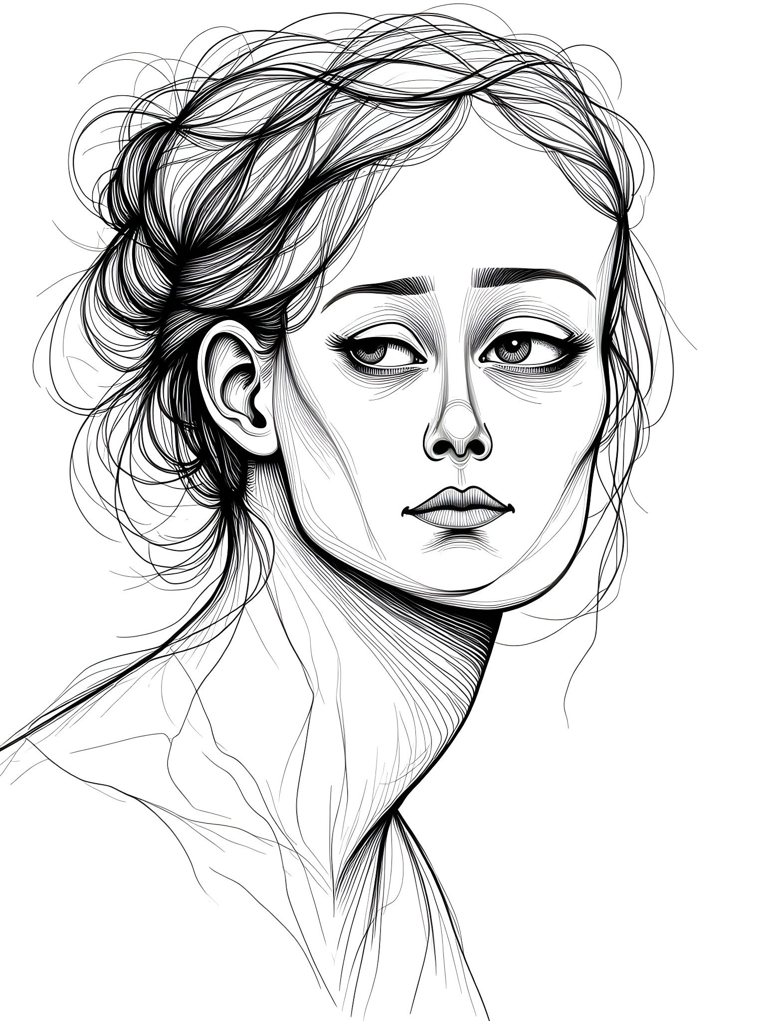 Minimal Single Line Art Portrait with Expressive Ink Splatte...