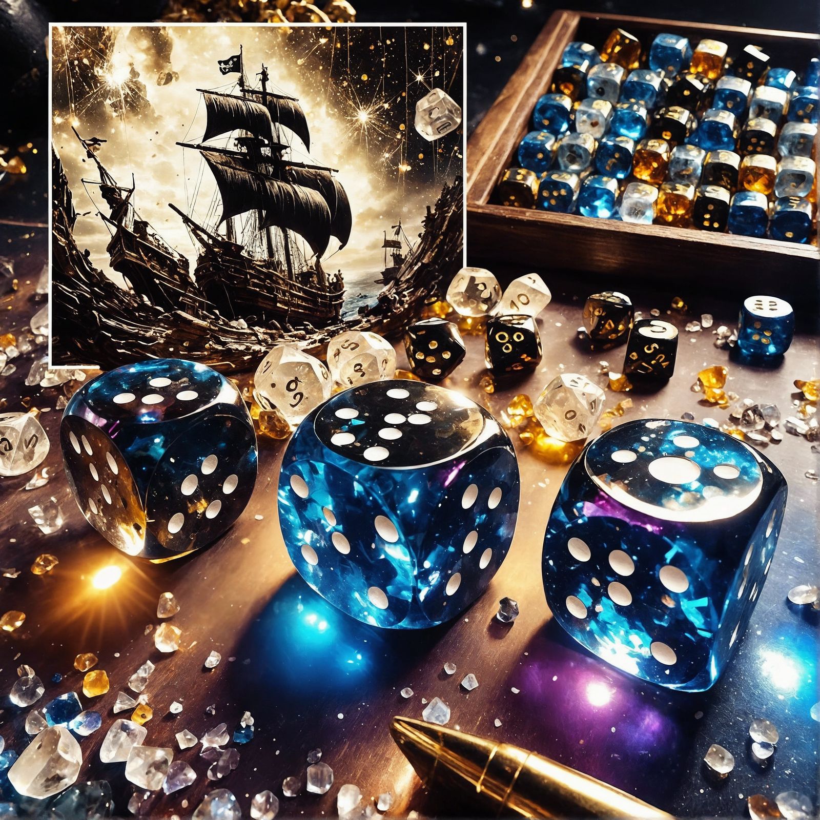 Pirate Dice Game with Sapphire Dice in Ink Art