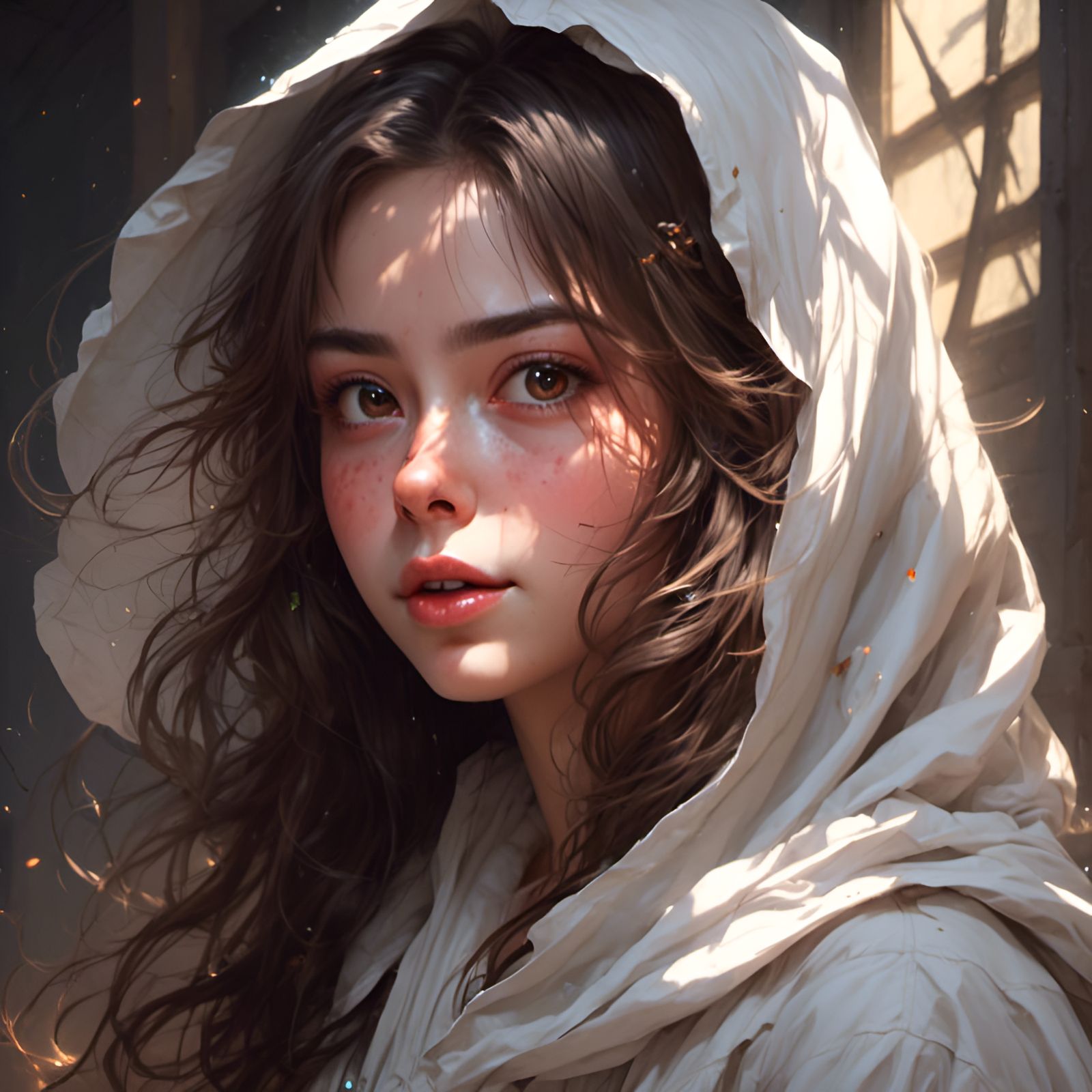 Beautiful Girl in White Robes: Ultra Realistic Portrait