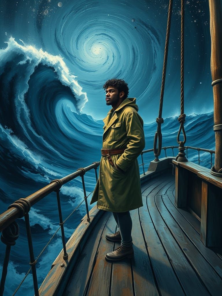 Dramatic Sailor Amidst Celestial Storm