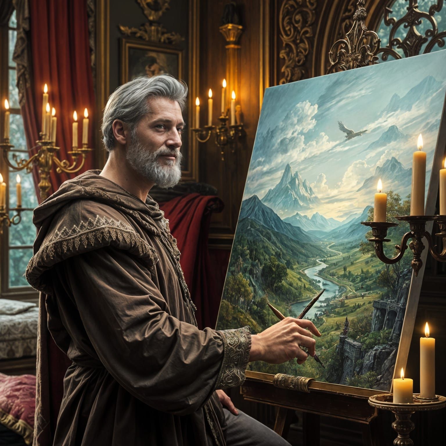 Prince Paints Medieval Landscape in Royal Room