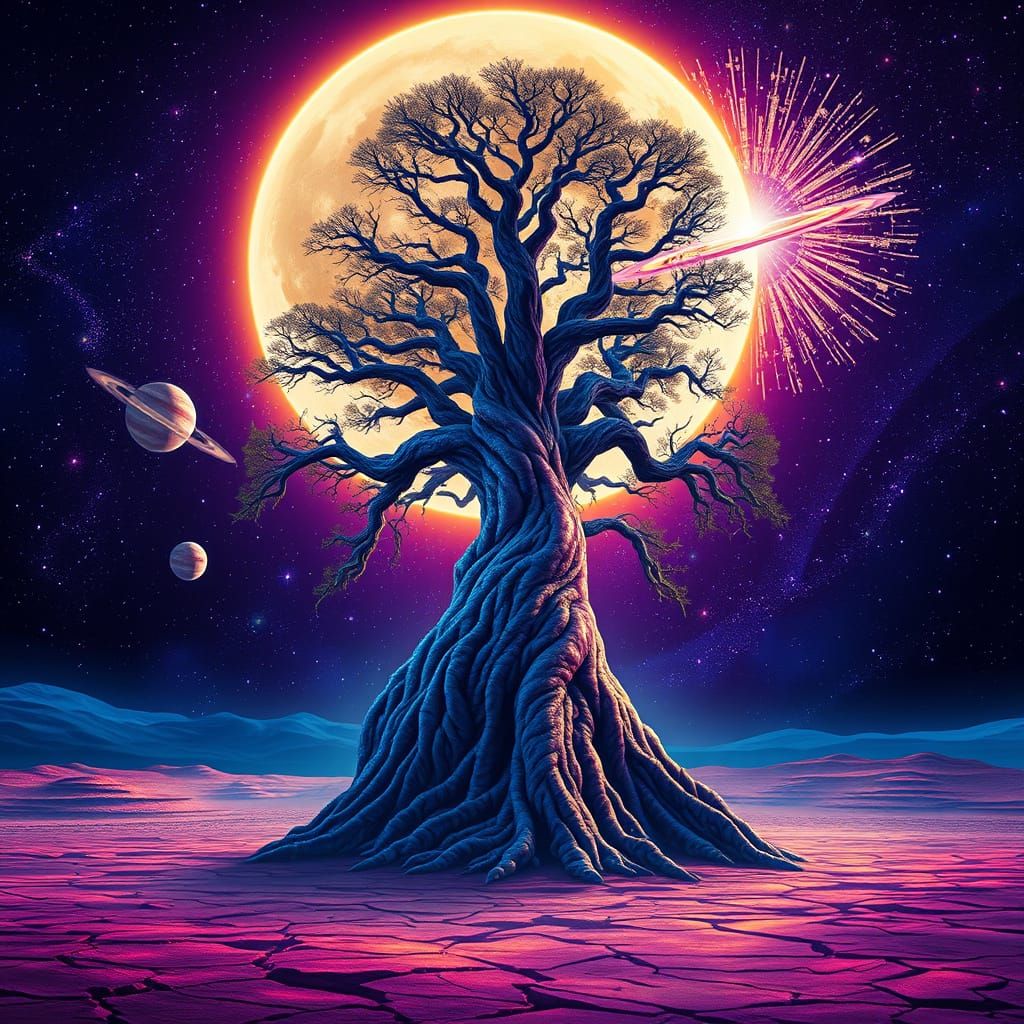 Glowing Tree Cathedral on Desert Moon