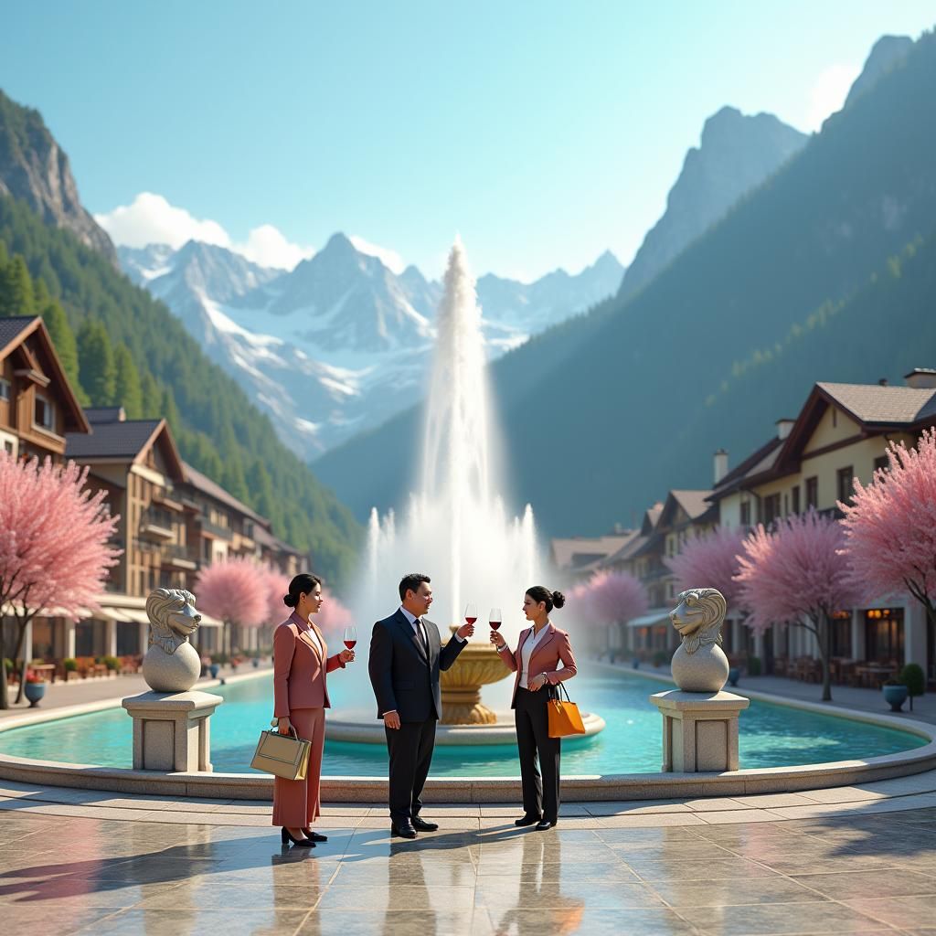 Officials Picnic in Swiss Alps, Pixar-Inspired