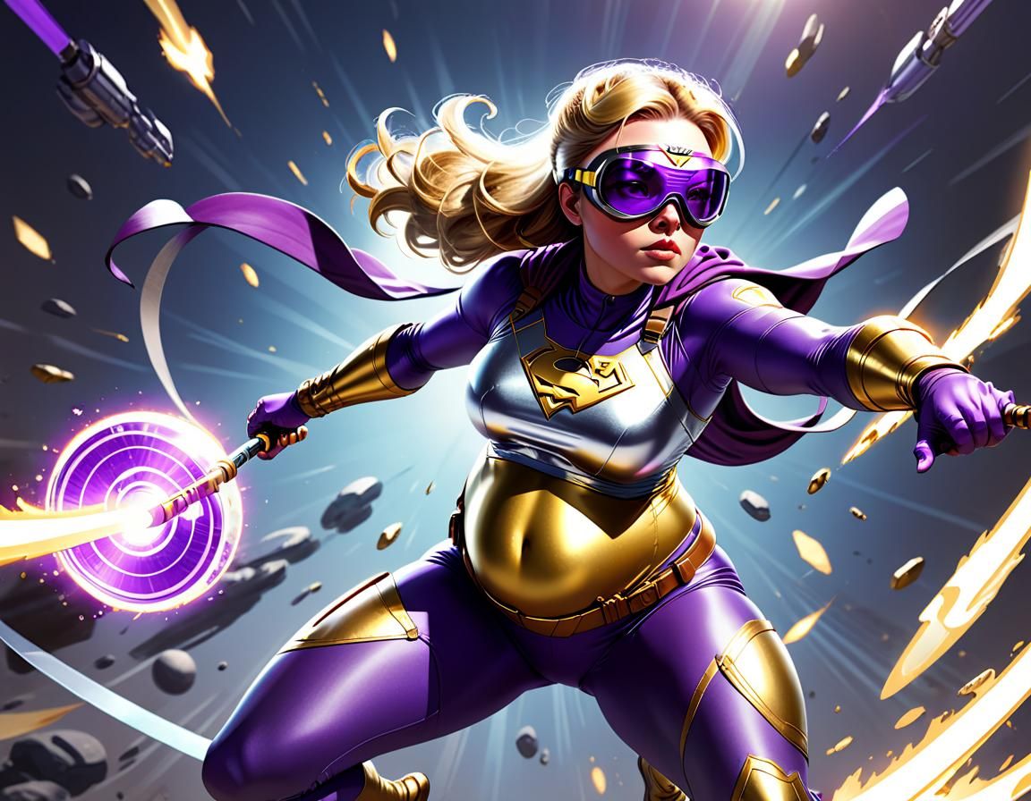 Pregnant Superhero Action Illustration in Pop Comic Style