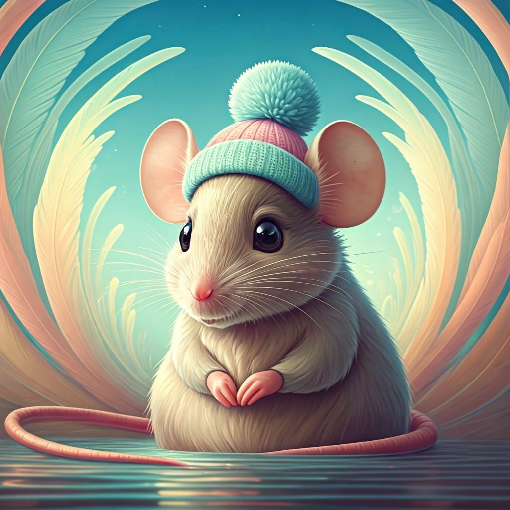 Mouse in Winter Hat: Art Nouveau Dreamscape