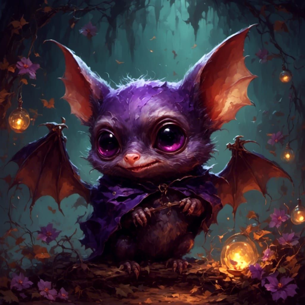 Cute Rockabilly Bat with Purple Eyes Illustration