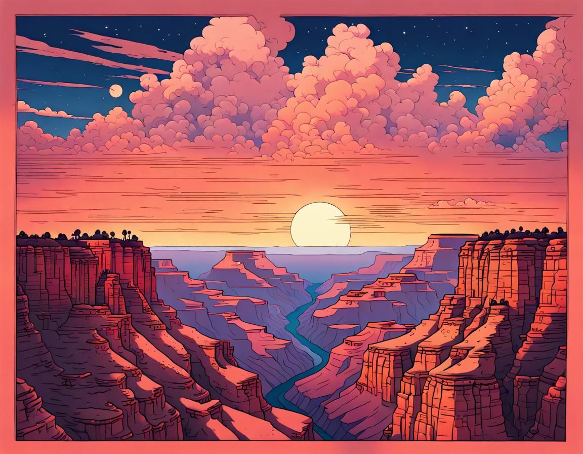 Grand Canyon Sunset in 90s Anime Style